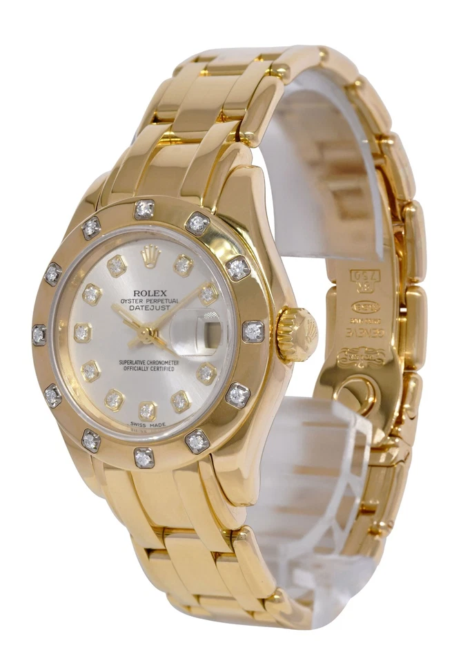 Reloj Rolex Datejust Pearlmaster oro amarillo 18k plata diamante 29 mm K 80318 Foto 3 de 4