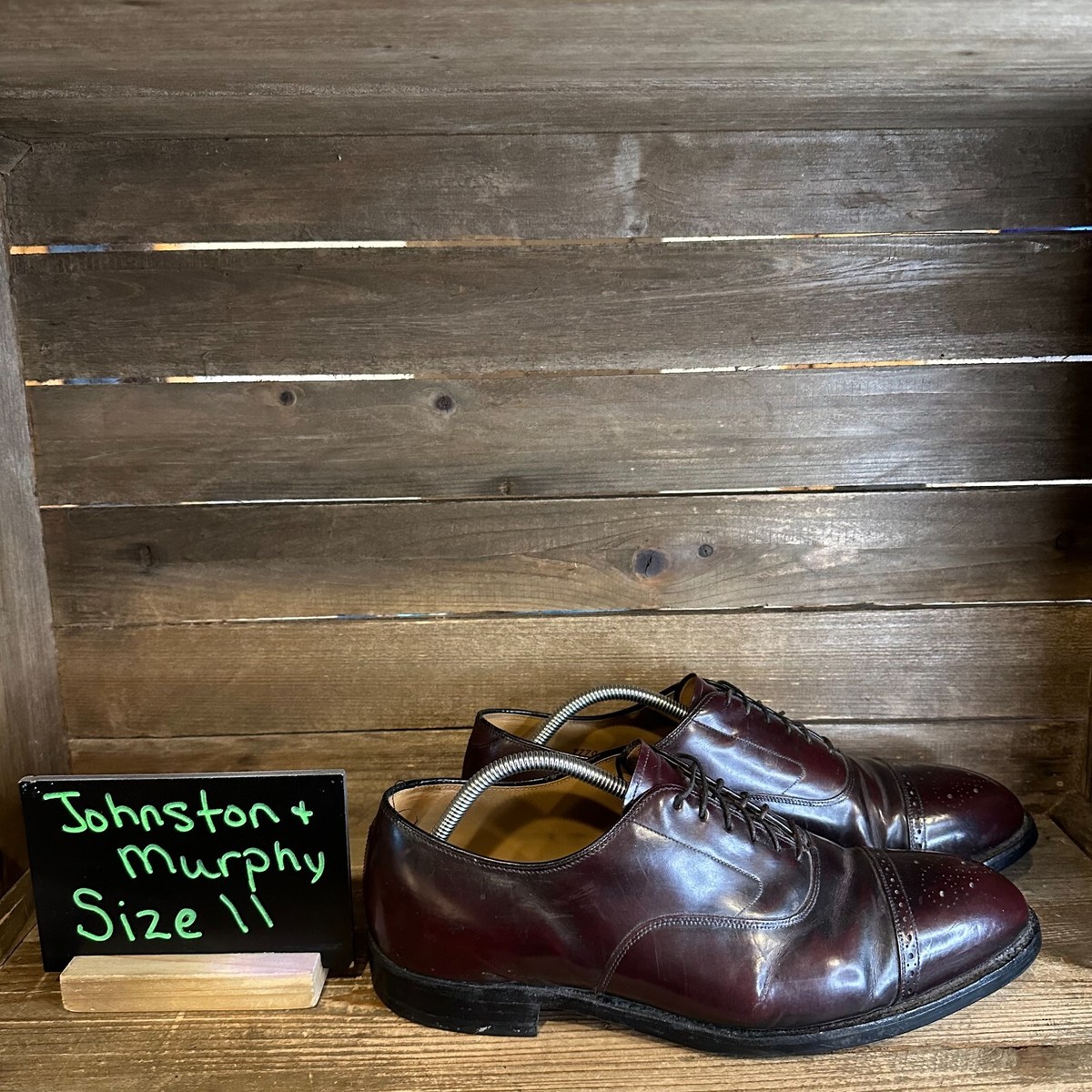 Mens Johnston & Murphy Cap Toe Burgundy Leather Dress Shoes Size 11 E GUC