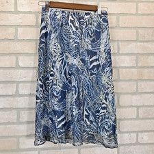 Vintage Chadwick  s Silk Skirt Women's Sz 4 Paisley Geometric Blue White Metallic