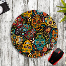 SUGAR SKULLS COLLAGE ROUND NEOPRENE MOUSE PAD MAT HOME SCHOOL OFFICE GIFT