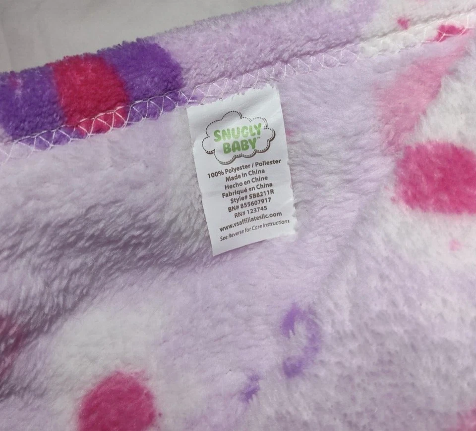Snugly Baby Purple Pink White Elephant Blanket Fleece Lovey Security 30x33 htf - Image 2 of 3