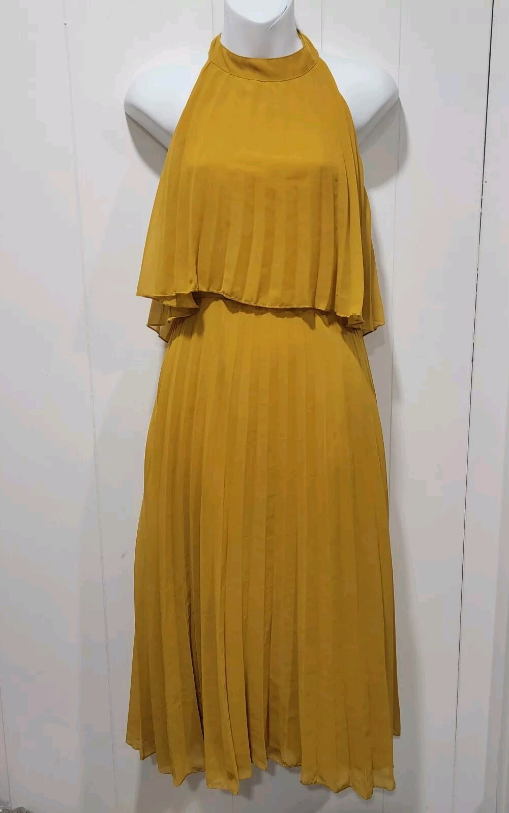 ASOS Mustard Yellow Pleated Halter Midi Dress Size 2 eBay