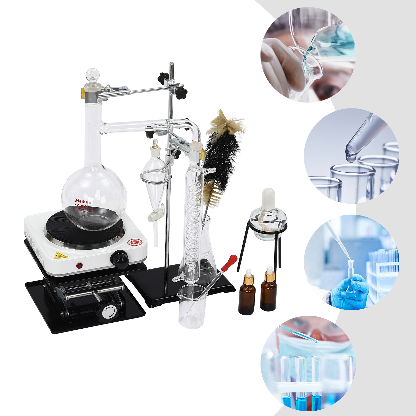 1000ml Essential Oil Distillation Apparatus Lab Home Glassware Distillation Kits