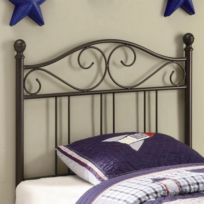 Twin Size Metal Headboard Scroll Design Dark Bronze Finish