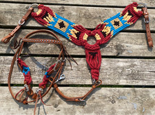 Showman Firey Frontier PONY mohair string Western breast collar/headstall set
