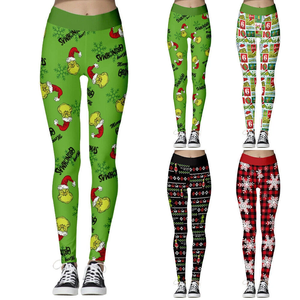 The Grinch s Leggings Woman Christmas Novelty Pant Stretchy Skinny Trouser Xmas