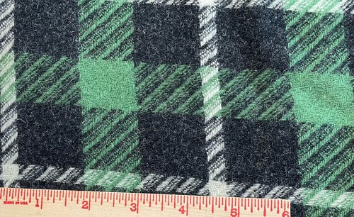 Green black and white woven plaid wool fabric 33” x 58” - Picture 4 of 5