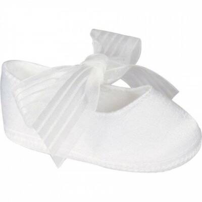 Baby Deer White Crib Shoes with Sheer Ribbon Tie Preemie Size 00 0 1 2 3 4