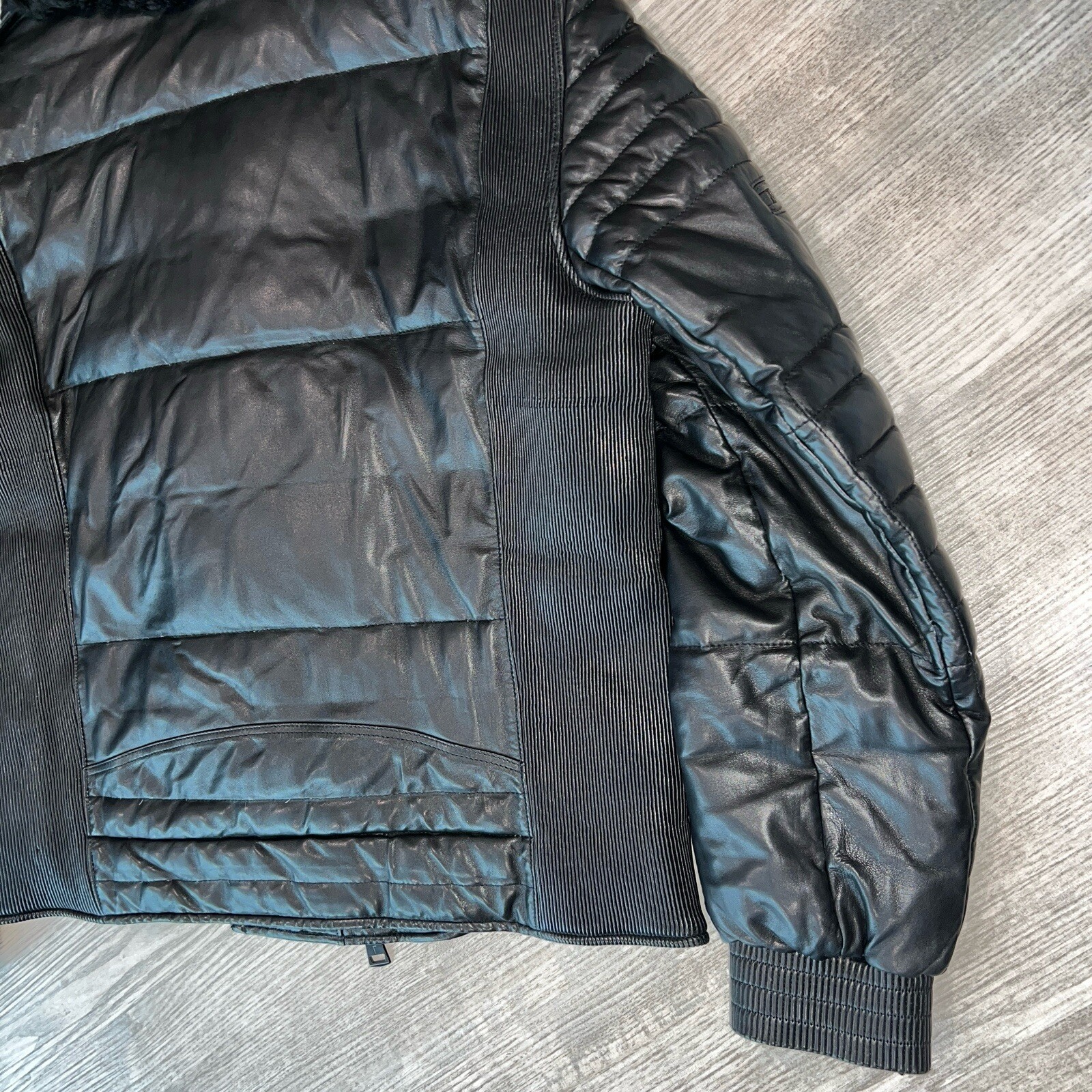 Ralph Lauren Black Label Moto Lambskin Leather Shearling Down Bomber Jacket L image 10