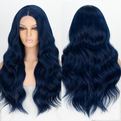Wig Cap Kryssma Blue Wig Dark Blue Body Wave Lace Wig Middle Part