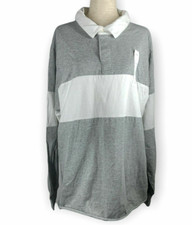 Long Sleeve Adult Unisex Oversized Polo T-Shirt - Wild Fable Gray Striped XS