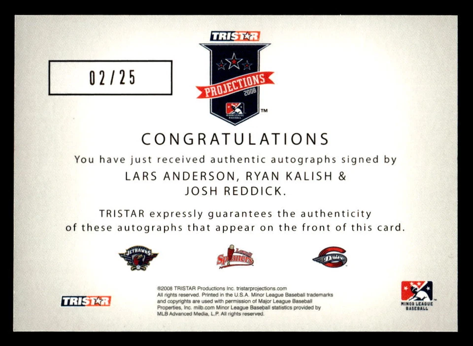 Anderson / Kalish / Reddick 2008 TriStar Projects #AKR GR8 签名黄色 #02/25 — 第 2/2 张图片
