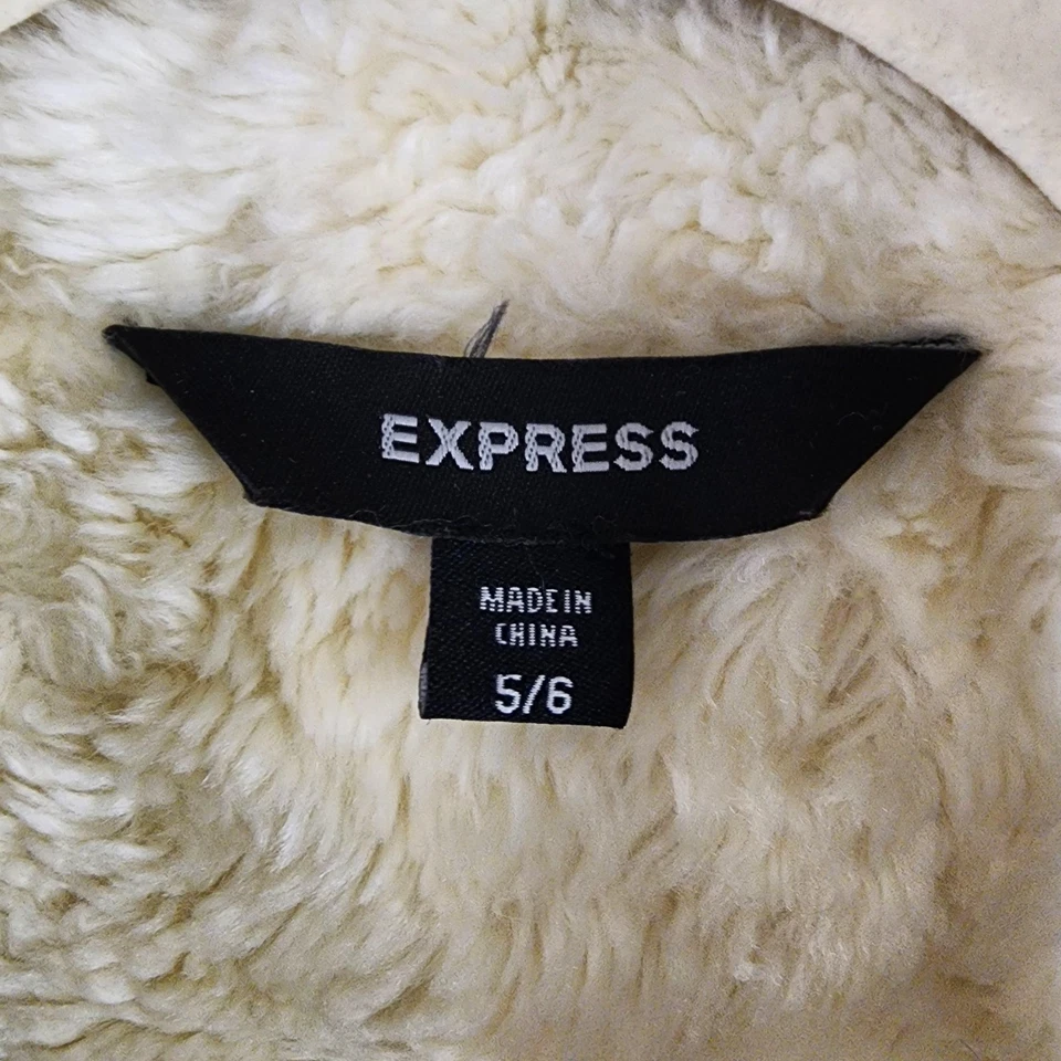 Экспресс куртка женщин маленький бежевый кожаный искусственного стриженный мех с подкладкой воротник манжеты - Изображение 3 из 4