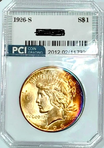 1926-S Rare Date  Peace Dollar Gem BU ++  Beautiful Rainbow Color Toned