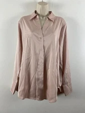 H&M button down beighe polyester long sleeve top polyester