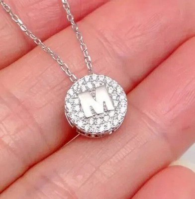 1Ct Round Cut Lab-Created Diamond ''M'' Letter Pendant 14k White Gold Plated