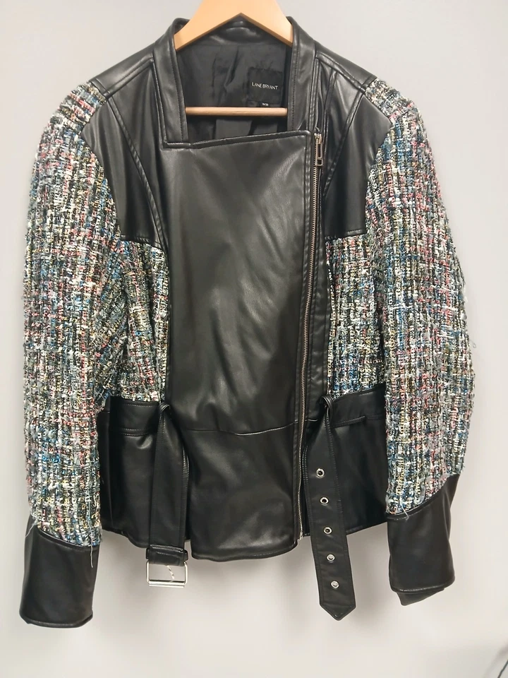 Chaqueta Lane Bryant imitación cuero lentejuelas metálicas cinturón diseñador talla 2X Foto 4 de 4