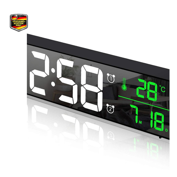 Digitaler Wecker Mit 2 Alarmen Led Spiegel Wanduhr Tischuhr Mit Datum-image
