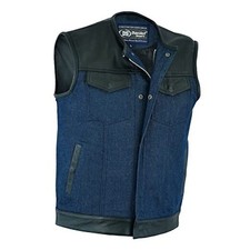 Daniel Smart Denim Motorcycle Vest with Leather Detailing Biker XX-Large Blue