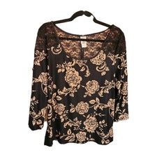 In Bloom by Jonquil Floral Print Long Sleeve Lace Top Long Pant Pajama Set L