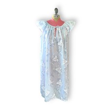 Lorraine Short Nightgown, Vintage Blue Floral, NOS, Sz S, Poly Cotton Sleepwear