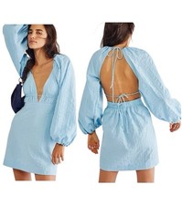 Free People Endless Summer Fine Line Cutouts Tie Open back Mini Dress NEW SMALL