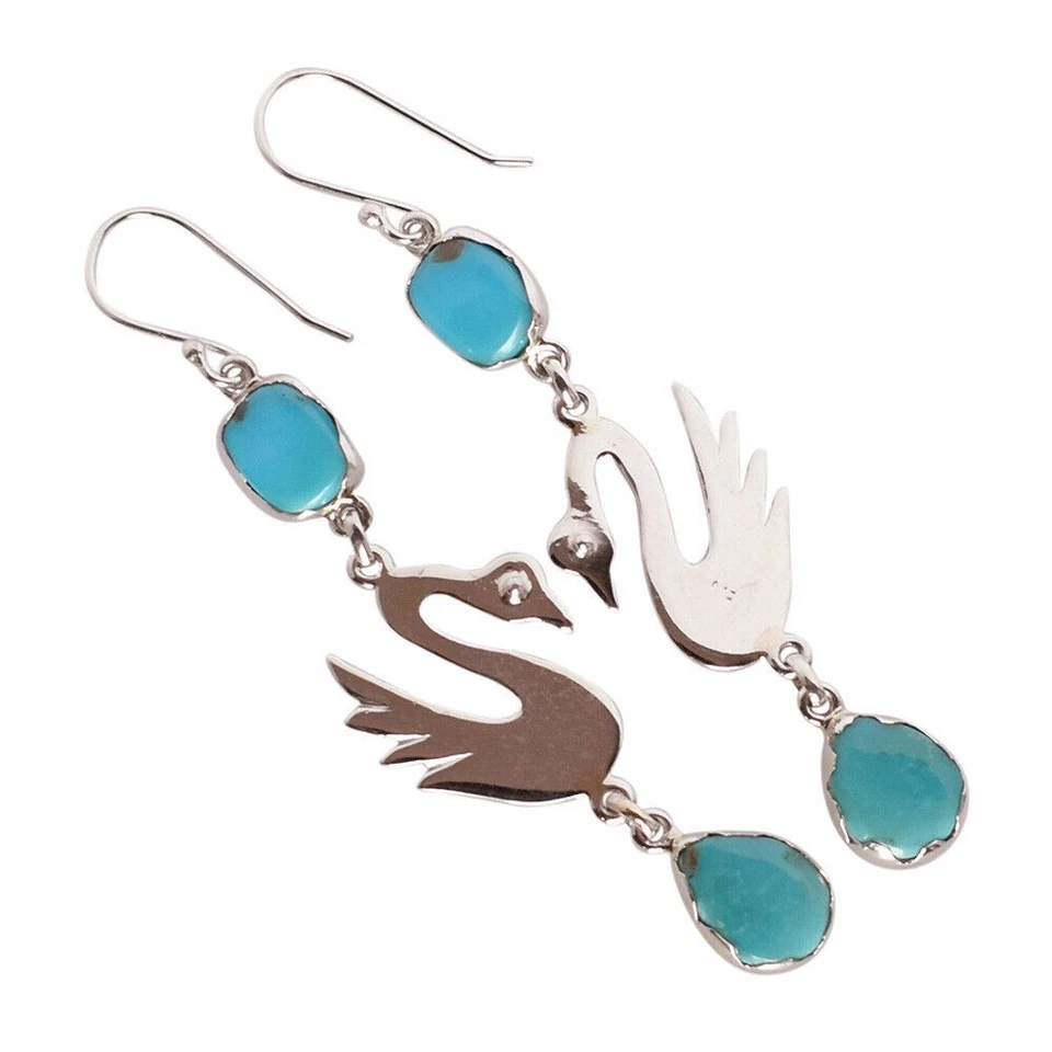 Orecchini pendenti in argento sterling 925 con pietre preziose turchesi... - Immagine 2 di 4