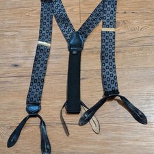 Vintage CAS Germany Mens Suspenders 100 Silk Navy Geometric Diamond Y-Back