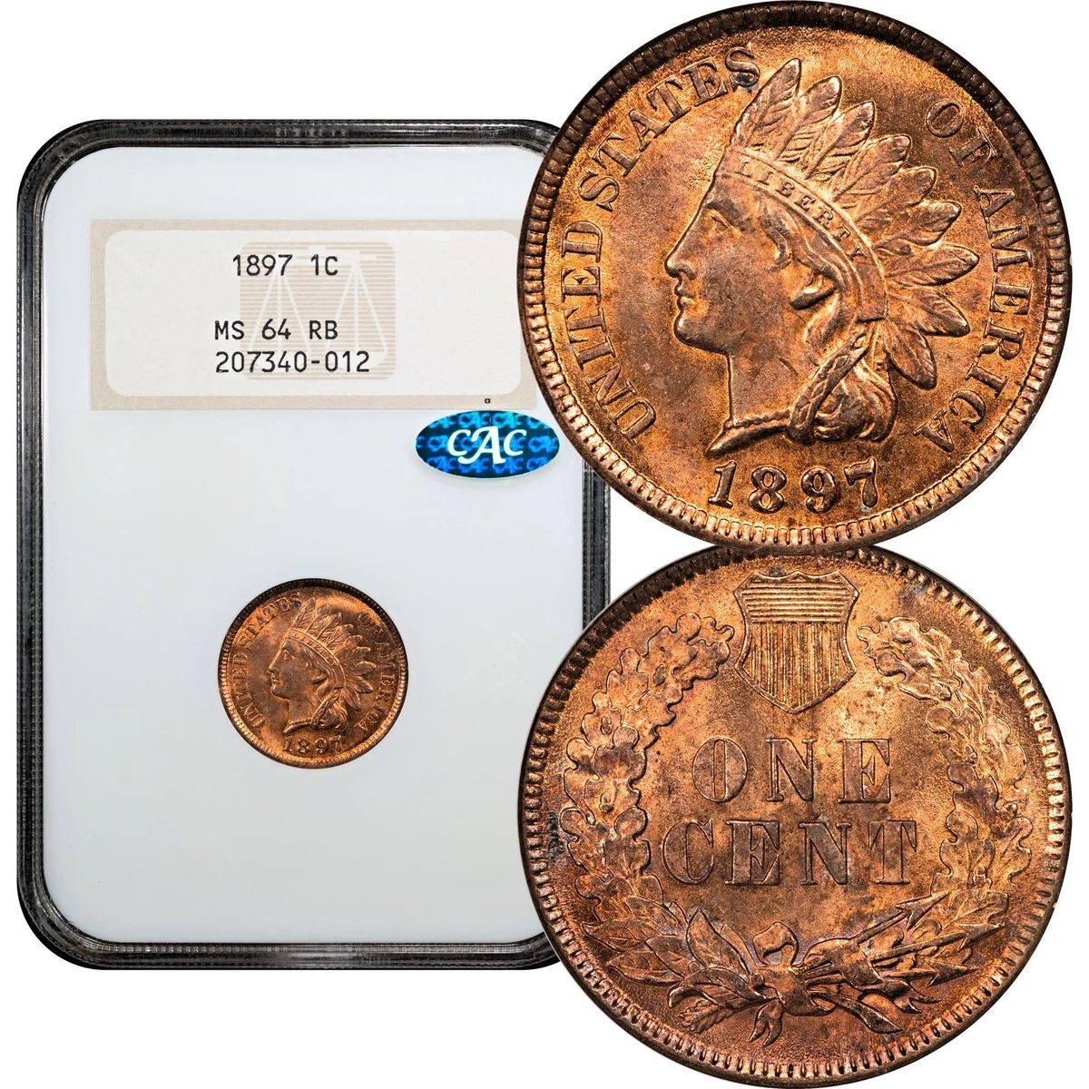MS 64 Graded 1897 Year Indian Head Small Cents (1859-1909) for