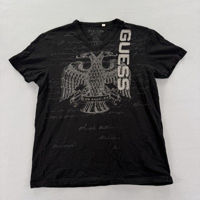 Guess Shirt Mens Large Black y2k grunge v neck skater goth emo graphic