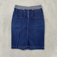 Rebecca Taylor Y2K Skirt Womens 6 Blue Denim Zip Pockets Made In USA Pencil