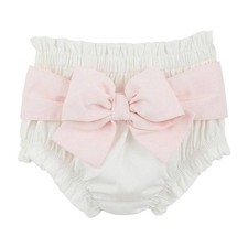 Mud Pie White with Pink Bow Cotton Poplin Diaper Cover 0-3 Months 3-6 Months