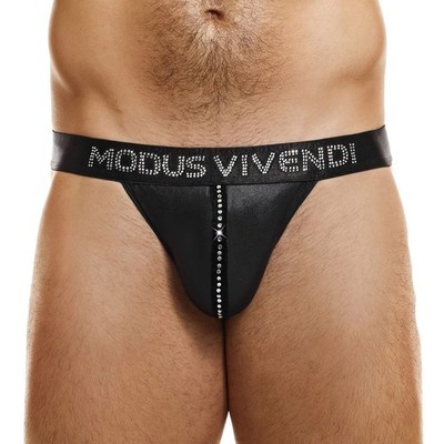 Modus Vivendi Flashy Thong Herren Unterwäsche String Männer Slip Schwarz Satin Crystal