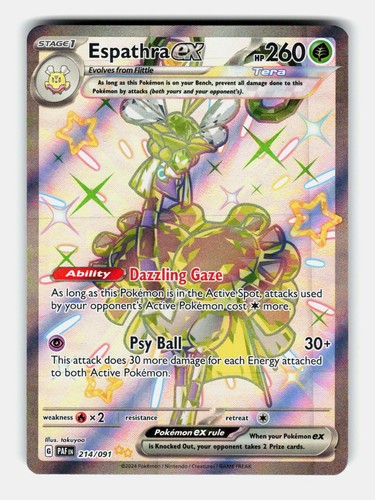 Espathra ex 214/091 Shiny Ultra Rare Paldean Fates Pokemon Holo Near Mint