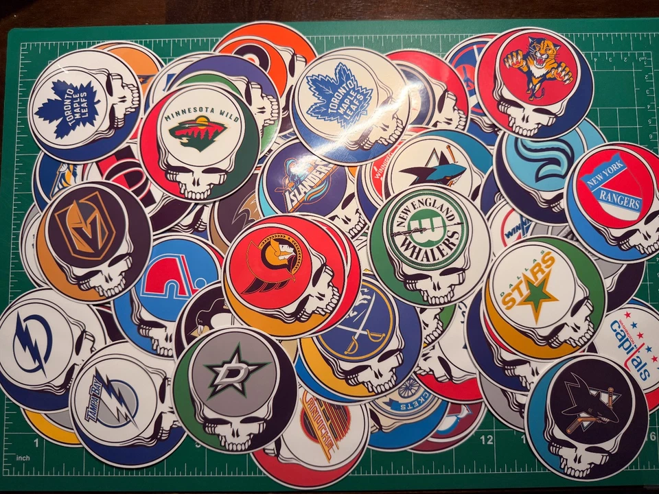 NHL Stealie Sickers - All Teams - Grateful Dead - Laminated Vinyl Stcker - 3"