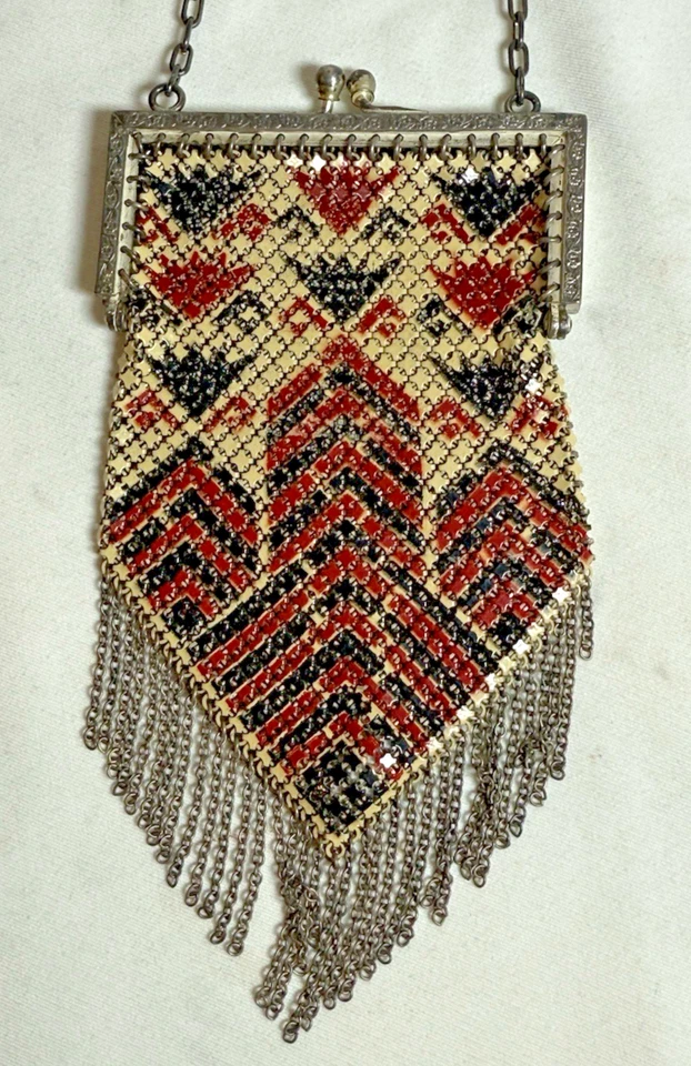 小号古董 20 世纪 20 年代珐琅网状硬币钱包艺术装饰翻盖 — 第 2/4 张图片