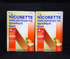  2 Nicorette Nicotine Polacrilex Gum 4mg Fruit Chill, 100 Ct Exp 2027/08