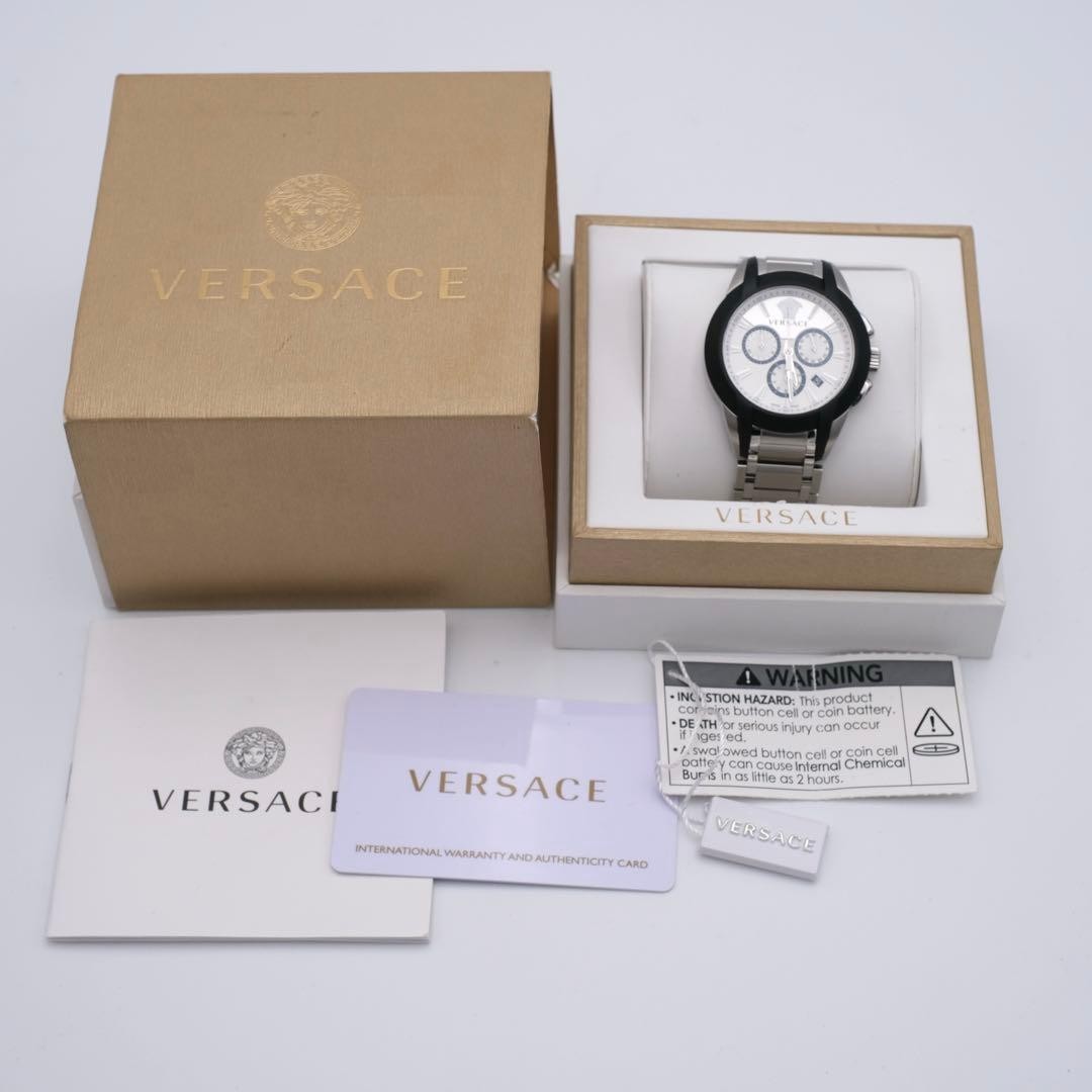 Versace Men's Chronograph Watch Silver Dial Black Rubber Bezel Stainless Steel U thumbnail 2