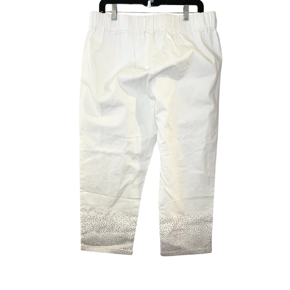 Pantalones tiradores Soft Surroundings blancos con dobladillo de estrás mezcla de algodón talla XL Foto 3 de 4