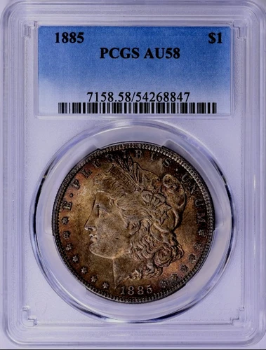 Nice Double-Sided Beautifully Toned 1885 Morgan Silver Dollar PCGS AU-58