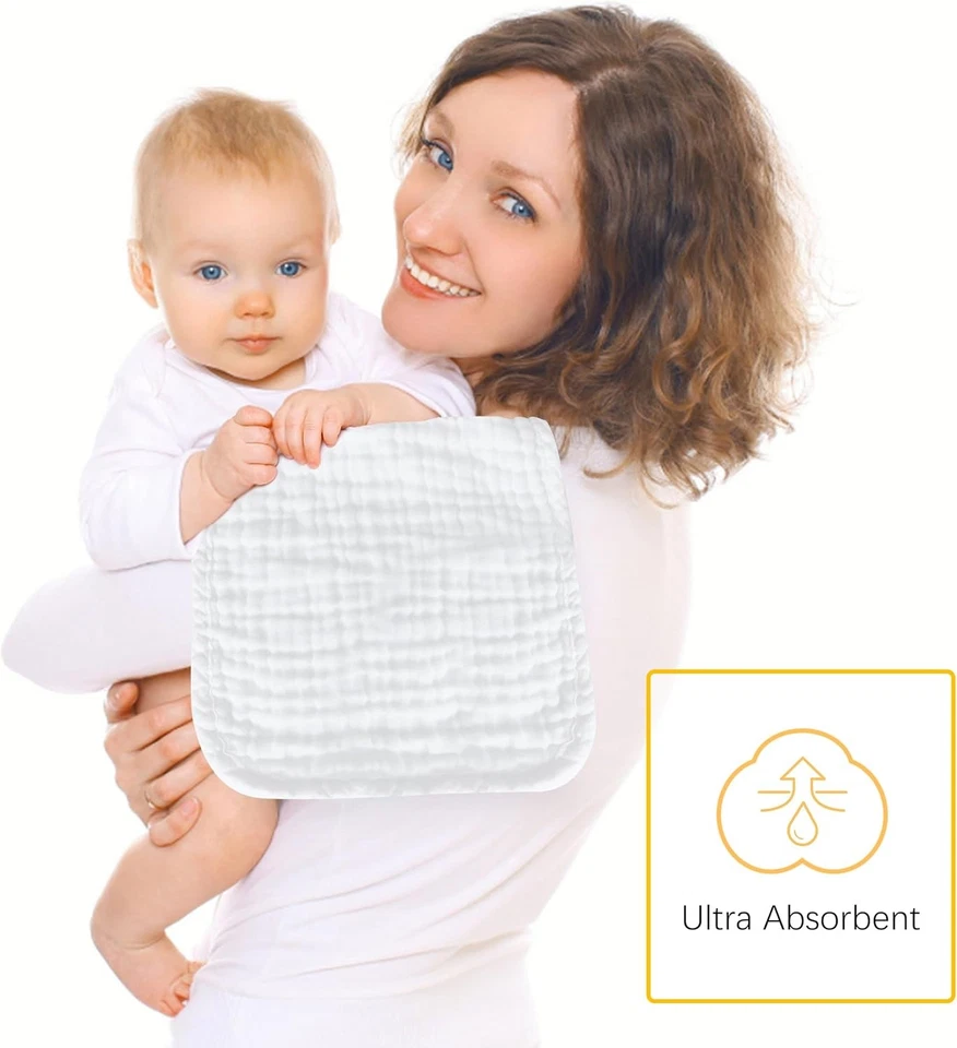 Paquete de 12 paños para eructos de muselina 100 % algodón 20"x10" extra suaves absorbentes eructos para bebés Foto 2 de 4