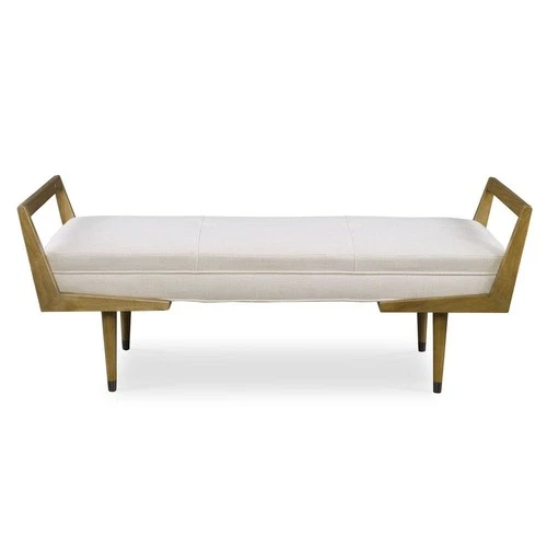 MID CENTURY MODERN WAYLON BENCH XXL 59" BIRCH WOOD TUFTED WOVEN FABRIC 23592 - Picture 2 of 4
