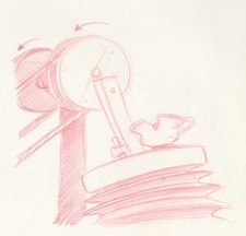 Disney BEAUTY AND THE BEAST Animation Layout Drawing of CHIP on Bellows,  1991