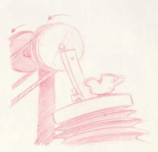 Disney BEAUTY AND THE BEAST Animation Layout Drawing of CHIP on Bellows,  1991