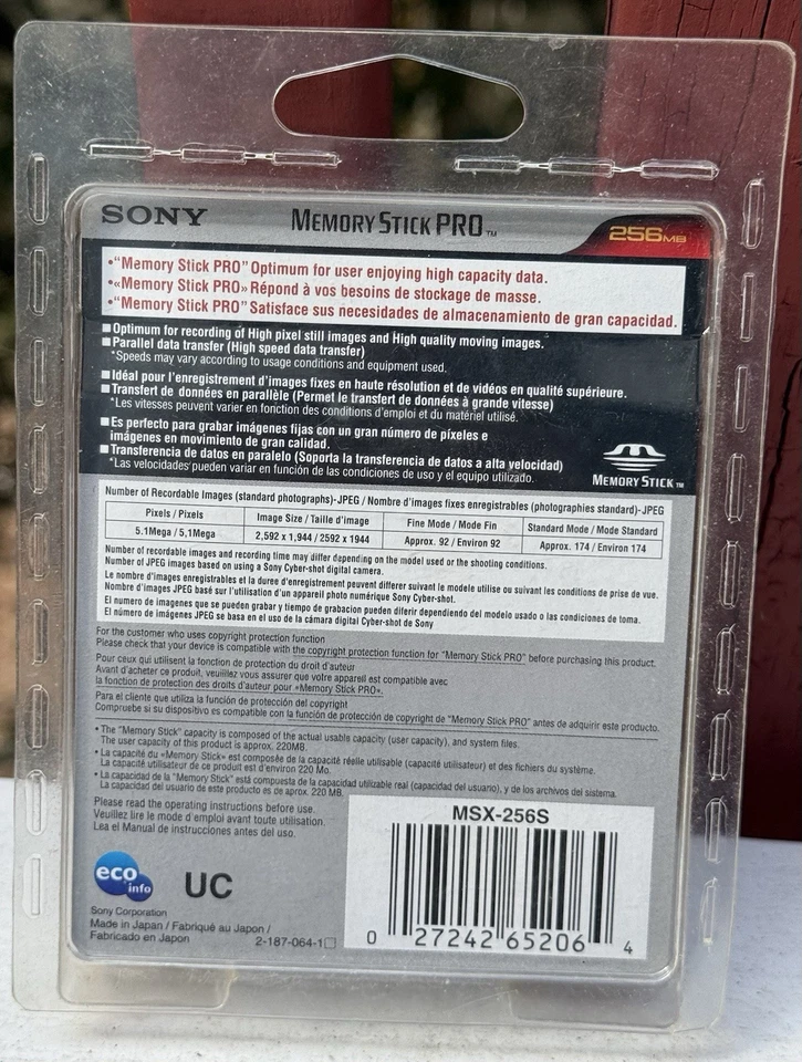 SONY Memory Stick Pro 256mb - MagicGate MSX-256S - New sealed, Genuine Sony  - Image 2 of 2