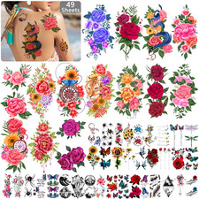 Yazhiji 49 Sheets Temporary Tattoos for Women and Men 3D Extra Large Waterproof