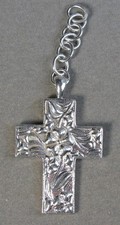 Vintage Silver Tone Serenity Prayer Cross Keychain Dangle Charm 8.8g J5028