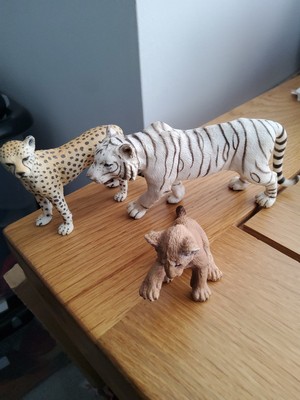 SCHLEICH 3x Big Cat Bundle White Tiger, Cheetah Baby Lion Animal Figures  UK