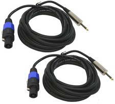  2 DJ Pro Audio 15 Foot Speakon Male to 1/4" Jack PA Speaker Cable Package