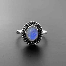 Solid 925 Sterling Silver Natural Moonstone Ring Gemstone Jewelry For Her L 6